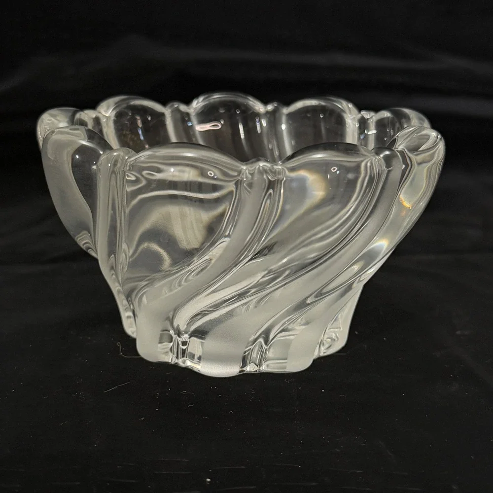 Mikasa Crystal Candle Holder Peppermint‎ Frost Germany Swirl Glass Votive Dish